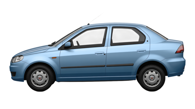 Stylish light blue sedan ready for adventure, perfect for automotive designs or transportation themes, showcasing a modern compact vehicle with clean lines