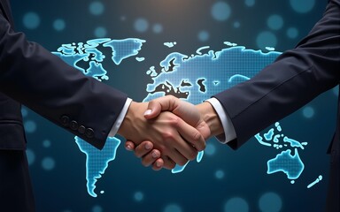 Deal. business man shaking hands with effect global network link connection and graph chart of stock market graphic diagram, digital technology, internet communication, teamwork, partnership concept