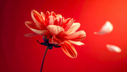 Obraz premium A shot of a beautiful flower blurred in free motion, soft focus, on a red gradient background, motion blur