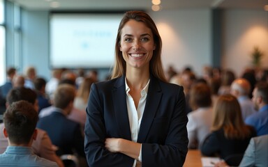 Businesswoman in a business conference. High quality