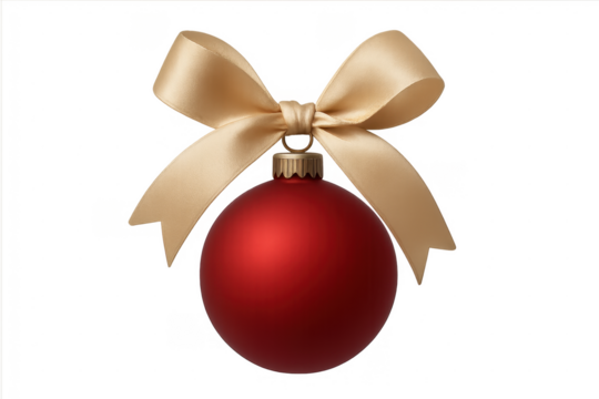 Red christmas bauble hanging with golden ribbon bow - Powered by Adobe