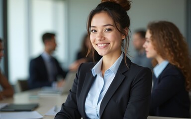 Attractive young businesswoman in a business seminar. High quality