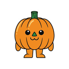 Adorable cartoon pumpkin character with smiling face on white background
