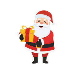 Cartoon Cheerful Santa Claus Holding Gift Box Illustration Isolated on White