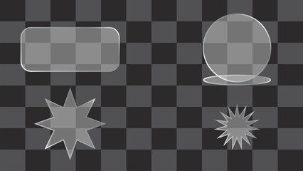 Glass morphism effect shapes on a checkered background for graphic design