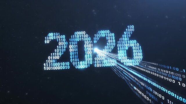 A futuristic digital shooting star, leaving a trail of glowing blue and white binary code