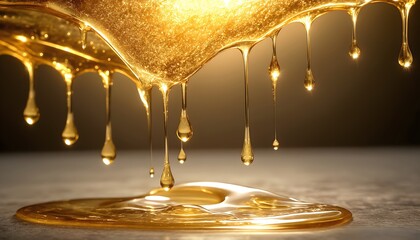 flowing golden honey drops creating a smooth cascading liquid texture for use in food advertising and natural product branding