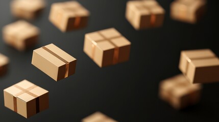 Floating golden gift boxes against a dark background, creating a sense of magic and surprise, evoking themes of celebration and giving.
