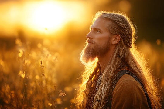 Balder in Bright Meadow - the Light of Norse Peace orange background