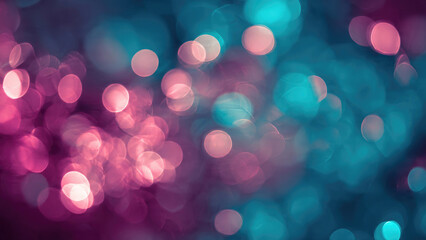 An abstract background showcasing a beautiful bokeh effect with shimmering, out-of-focus light circles in vibrant pink and teal.
