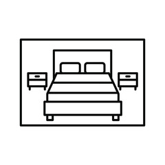 Bedroom furniture outline icon with bed, pillows, and nightstands