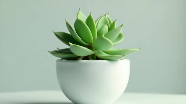Video A small green plant sits in a white pot, perfect for decorating a home or office