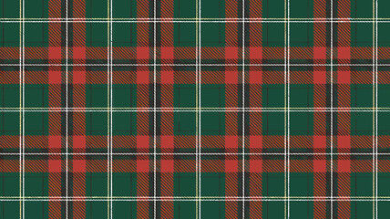 Traditional scottish tartan pattern in green red and white