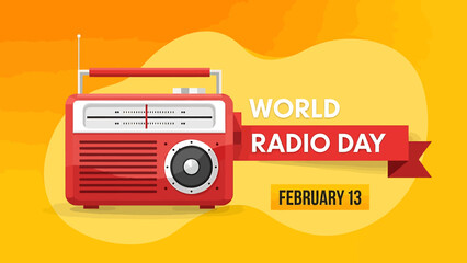 Retro red radio celebrating world radio day on february 13th