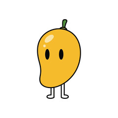 Cartoon Mango Character with Legs and Eyes on White Background