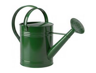 Vibrant green metal watering can, essential for nurturing plants and garden care isolated on a transparent background