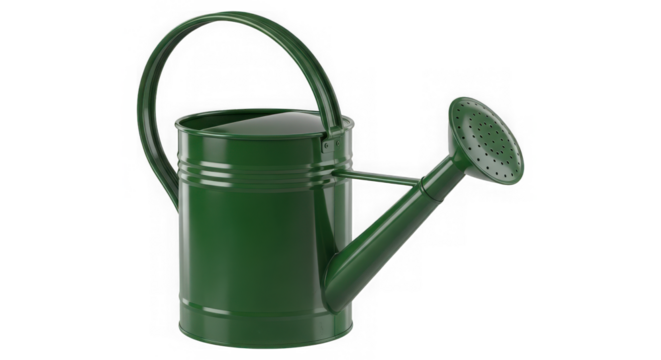 Classic green watering can for garden care, perfect for nurturing plants and flowers isolated on a transparent background.