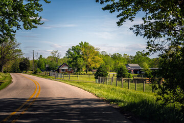 Lyndhurst, Virginia rural street in small countryside rural farm town by Blue Ridge mountains in...