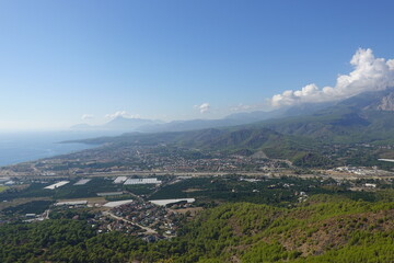 Fototapeta premium The view from Calis mountain to Camyva, the mountain between Kemer and Camyva, Turkey 