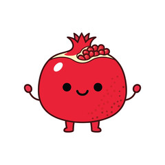 Cute Pomegranate Character Waving on White Background