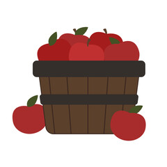 A Wooden Basket Overflowing with Apple, Flat coloe Style A Basket with Apple  