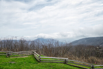 Wintergreen Resort, Virginia springtime in rural ski town village view in Blue ridge mountains April at Founders vision overlook