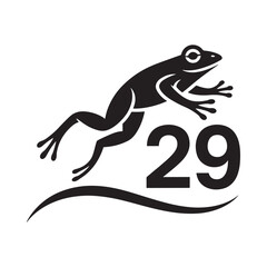 Jumping frog with number 29 silhouette