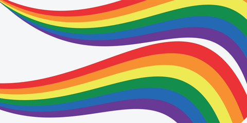 Obraz premium Rainbow wavy ribbon design element. LGBTQ Pride month flag. Rainbow color wave background template shape for banner, poster, flyer, brochure, booklet, cover.