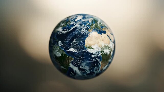 Blue planet Earth globe in black space with visible continents and atmosphere