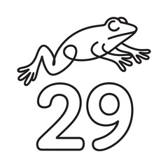 Line art frog leaping over number twenty nine