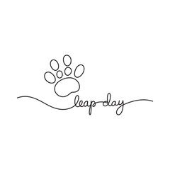 Leap day paw print with wavy line and text