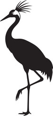 Obraz premium Black crowned crane silhouette standing on one leg elegantly
