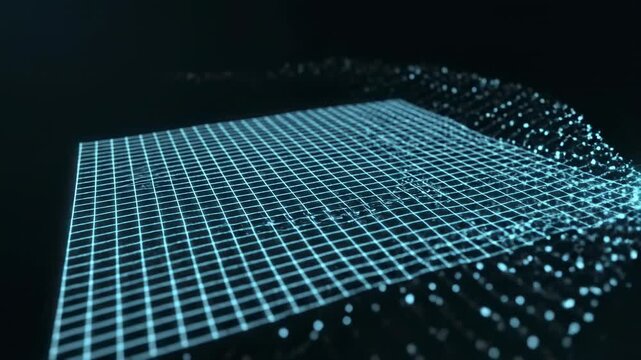 Minimalist abstract grid lines slowly shimmer and shift across a dark background, creating a subtle digital corporate overlay fading, slowly, corporate