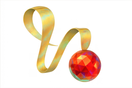 Christmas ornament hanging with golden ribbon on transparent background