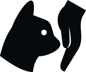 Black silhouette icon showing a hand gently touching a cat's head