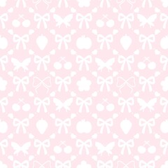 A cute pastel coquette seamless pattern featuring soft ribbons, bows, hearts, and delicate decorative elements. Perfect for gift wrapping, scrapbook paper, stationery design, textile prints, and girly