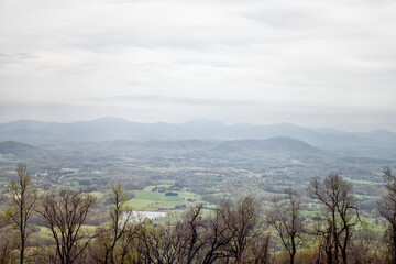 Rockfish valley overlook at Blue Ridge parkway mountains in spring season with nobody above top view