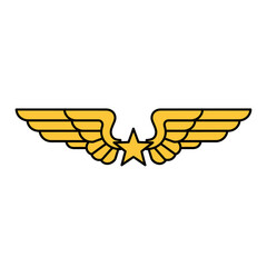 Obraz premium Aviation symbol displaying golden wings outstretched with a star in the middle icon