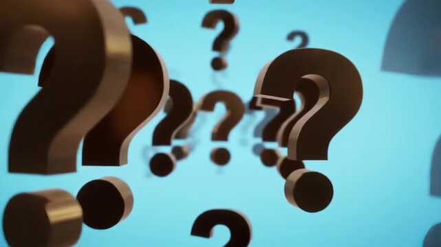 Question Marks Floating on Blue Background - A Conceptual Enigma.