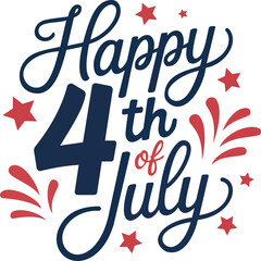 This festive graphic features the phrase "Happy 4th of July" in a playful and bold font, surrounded by stars and celebratory elements. Ideal for Independence Day celebrations, this design captures the