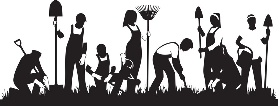 Diverse group of people planting and gardening together international volunteer day activity