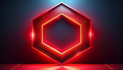 abstract red hexagon with glowing neon accents a modern minimalist design for product presentation
