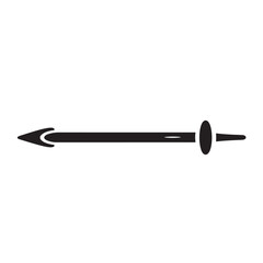 Black arrow icon in simple flat design with bold lines on white background for web graphics