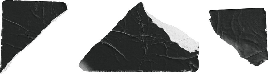 Black Torn Paper Sticker Pieces isolated on transparent background