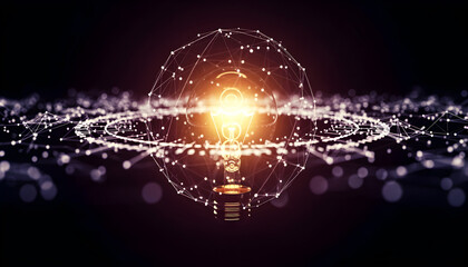 Creative Idea Concept with Edison Bulb and Golden Neural Network Connections