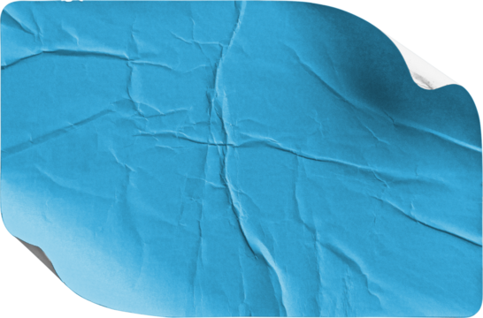 Blue Crumpled Sticker with Top-Right Folded Corner isolated on transparent background