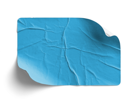 Blue Crumpled Sticker with Top-Right Folded Corner