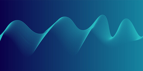 Abstract glowing wave lines on dark blue background. Dynamic wave pattern. Modern flowing wavy lines. Futuristic technology concept. Suit for banner, poster, cover, brochure, flyer, website
