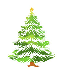 Watercolor Christmas tree isolated on white background