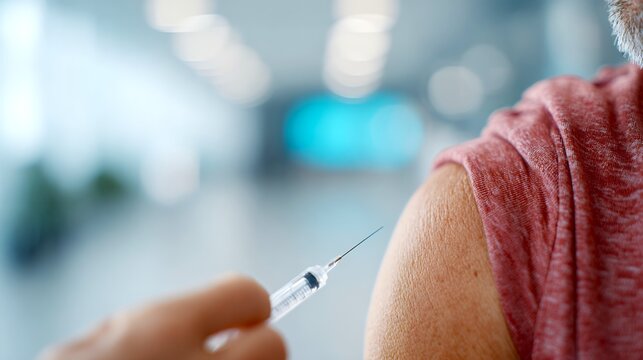 Flu vaccination procedure with a close up of a syringe in an arm